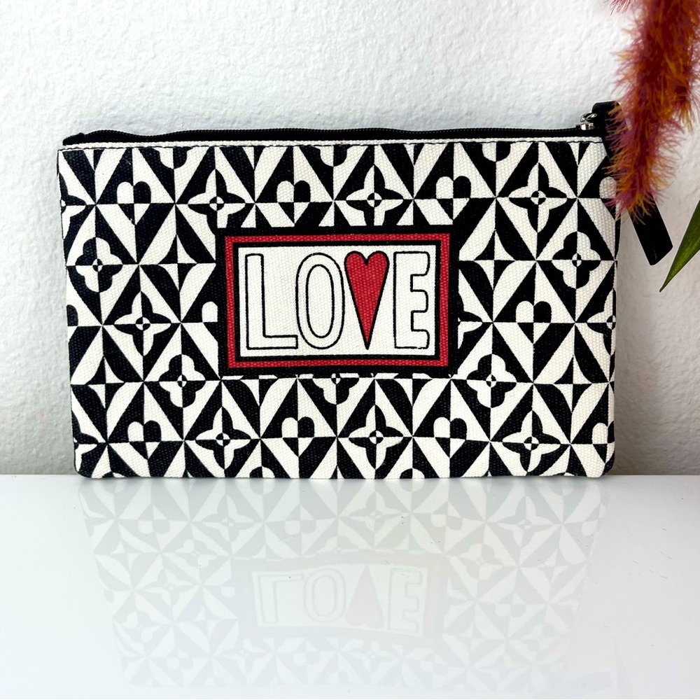 Brighton LOVE Black & White Geometric Pattern Canvas Cosmetic Zipper Pouch